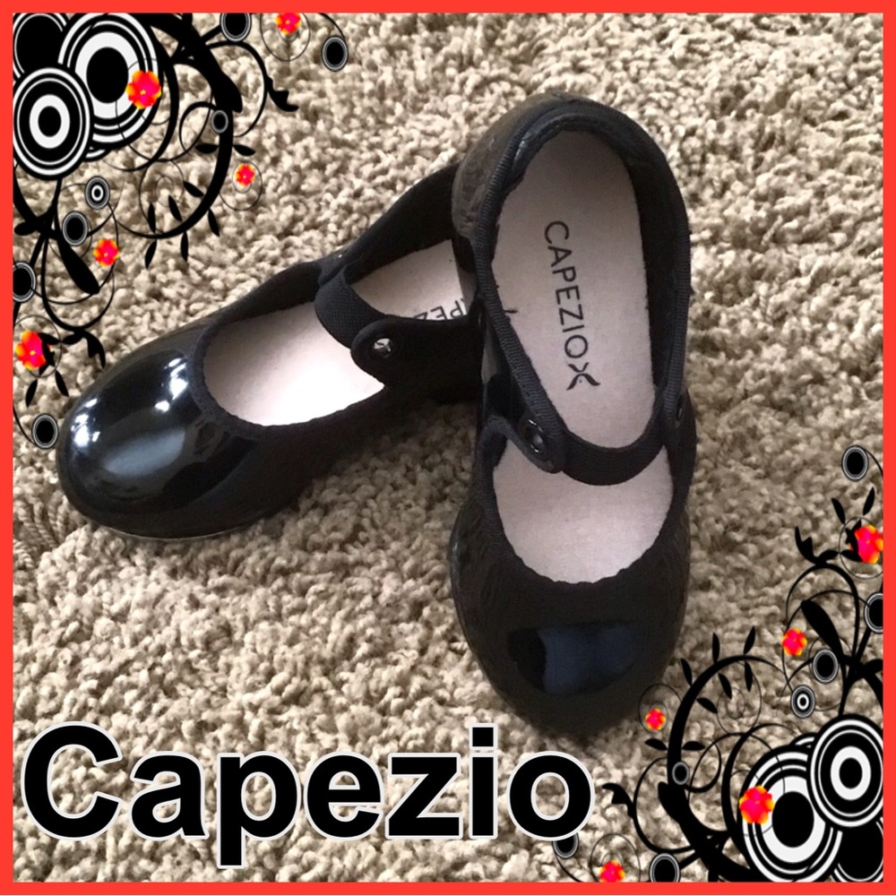 💃Girls Capezio Glossy Black Girls Tap Shoes Sz 8W